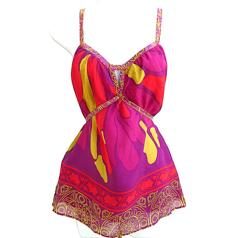 SiLK Hale Bob Babydoll Cami Top Peekaboo Keyhole Psychedelic Tie Cincher Cami XS